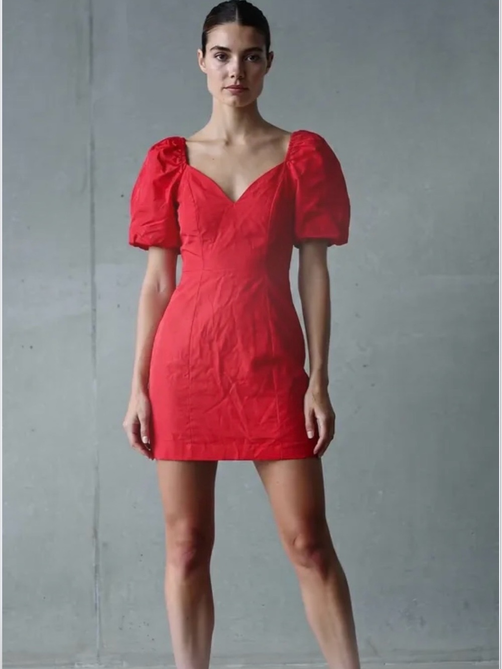 Fashion Nova Red Puff Sleeve Midi Dress